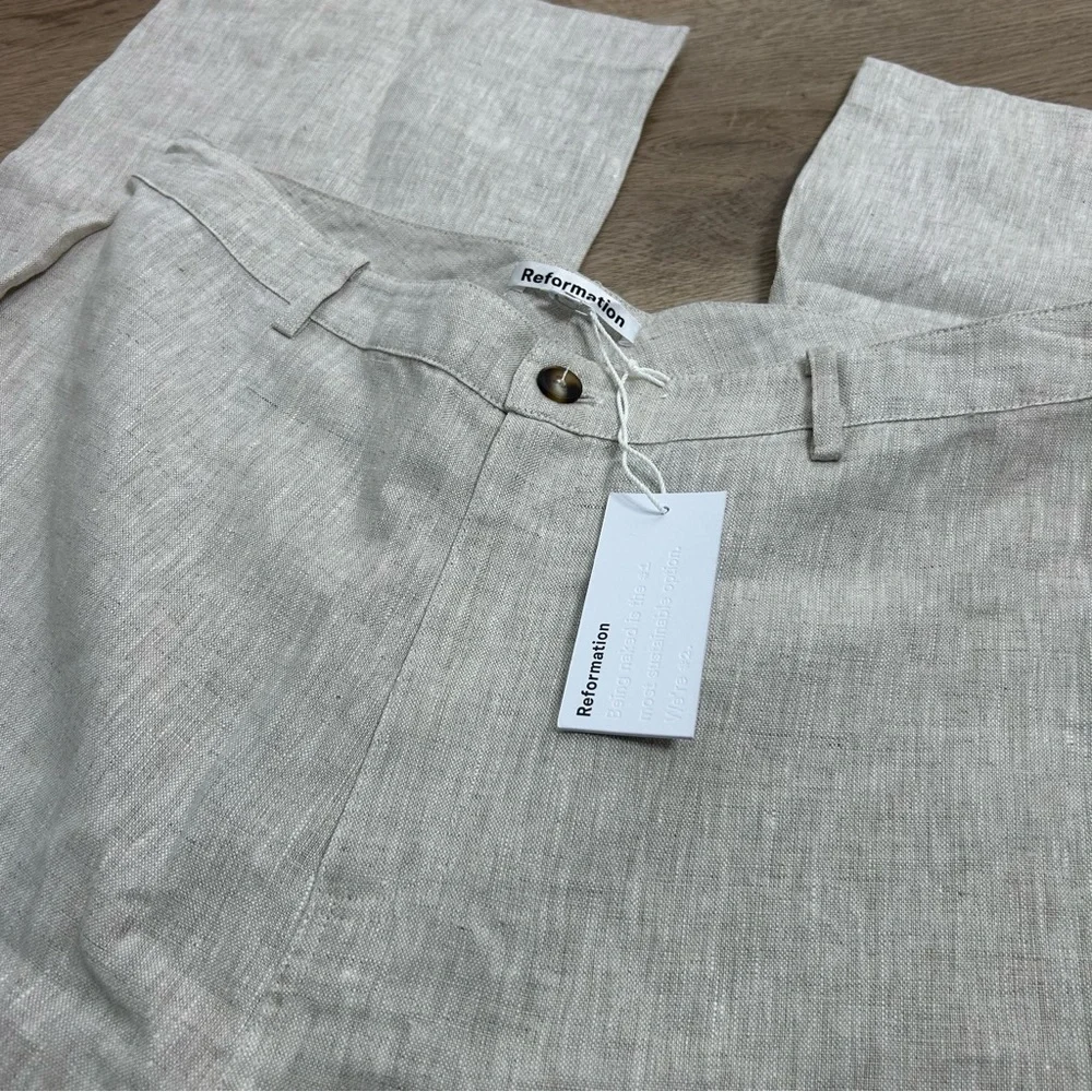 NWT NEW Reformation 100% Linen Freddie Straight Leg Trouser Pant in Oatmeal